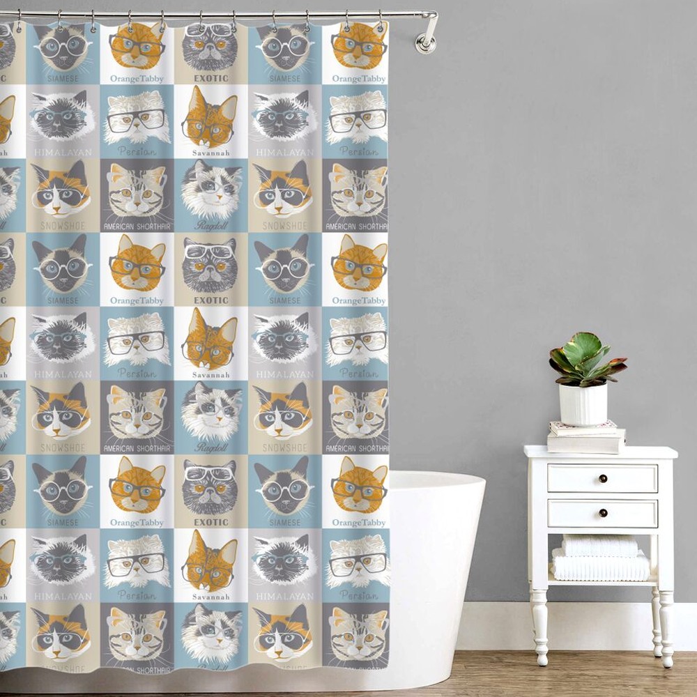 Cats & Glasses Shower Curtain HEX_Colour Grey