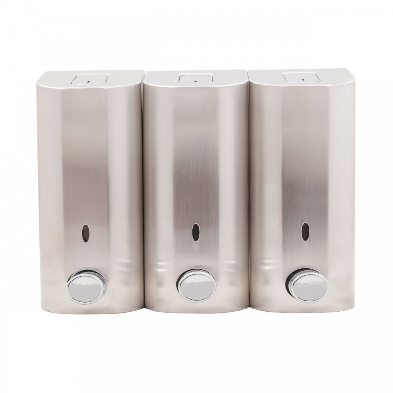 Triple Wall-Mount Shampoo and Soap Dispenser in Brushed Stainless Steel